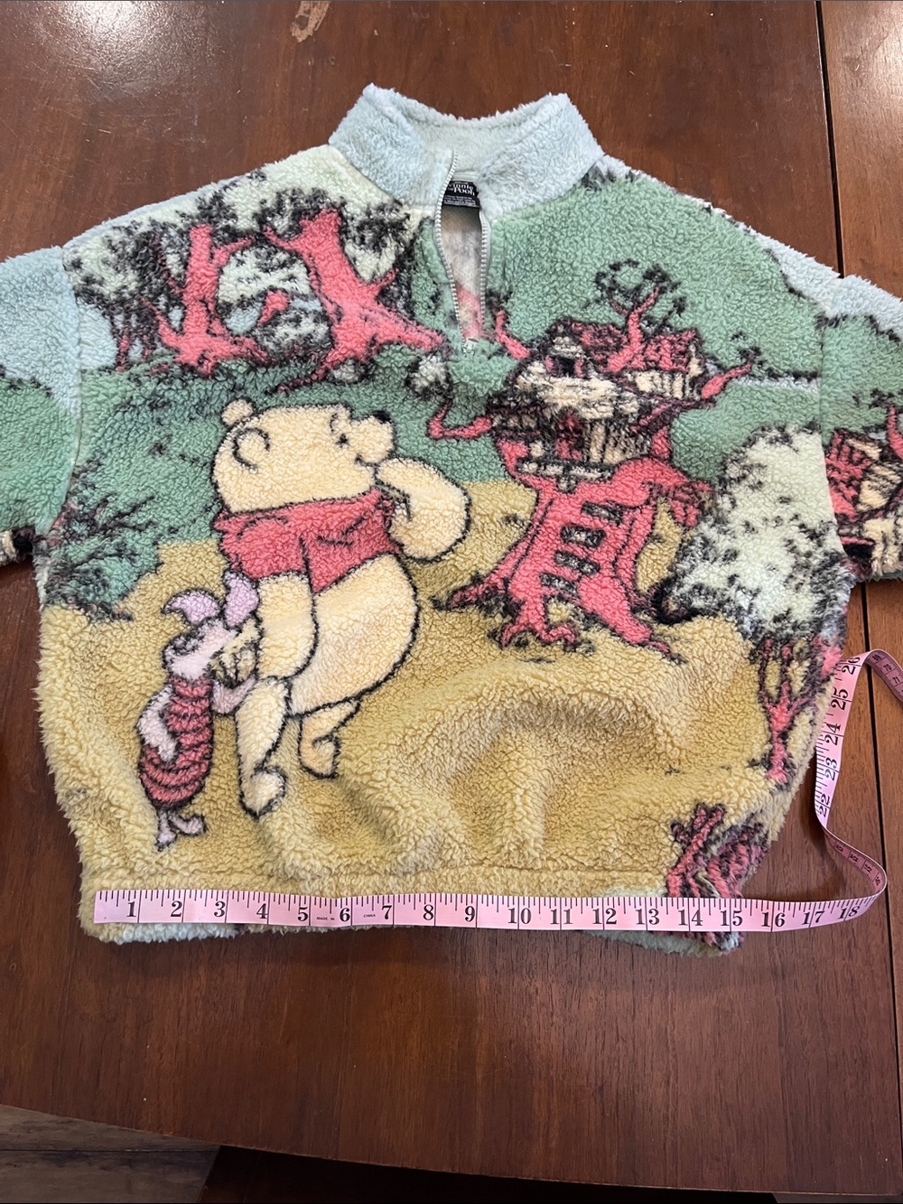 Disney Pooh Oversized Sherpa Quarter-Zip Sweater in Green, Yellow, Pink - Picture 7 of 9